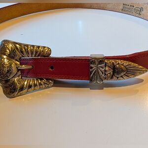 Justin Women's Red Full Grain Leather Western Belt With Silver Tone Hearts